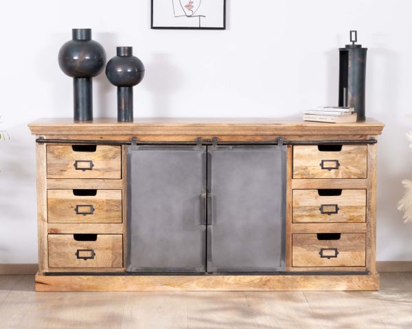 Aparador de estilo «factory» de madera maciza y metal «Haden»