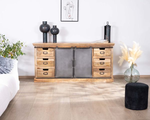 Aparador de estilo «factory» de madera maciza y metal «Haden»