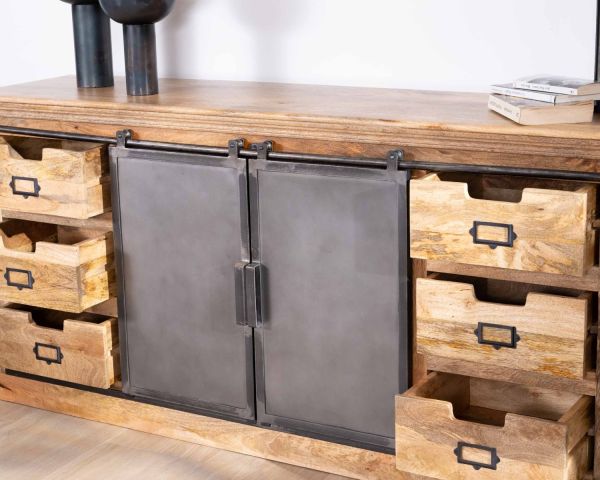 Aparador de estilo «factory» de madera maciza y metal «Haden»