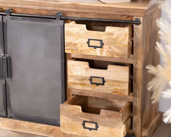 Aparador de estilo «factory» de madera maciza y metal «Haden»
