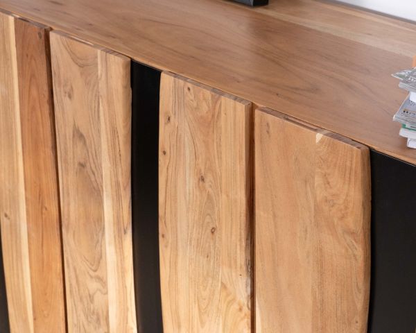 Gran aparador de diseño de 190 cm, de madera maciza de acacia y metal negro «Zen Black»