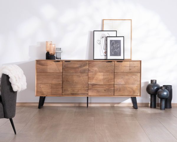 Aparador de 4 puertas de acacia «Uky», diseño contemporáneo con un toque retro