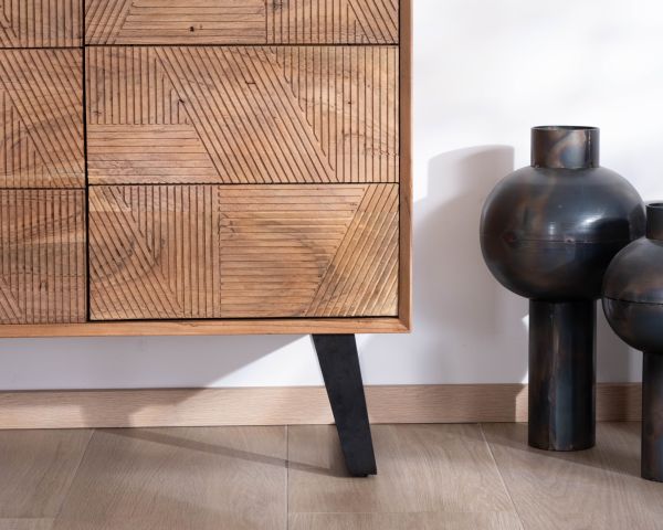 Aparador de 4 puertas de acacia «Uky», diseño contemporáneo con un toque retro