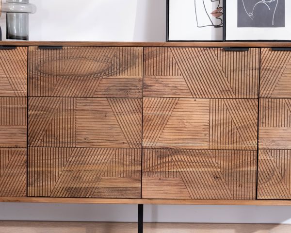 Aparador de 4 puertas de acacia «Uky», diseño contemporáneo con un toque retro