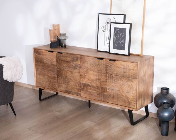 Aparador de 4 puertas de acacia «Uky», diseño contemporáneo con un toque retro