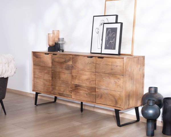 Aparador de 4 puertas de acacia «Uky», diseño contemporáneo con un toque retro