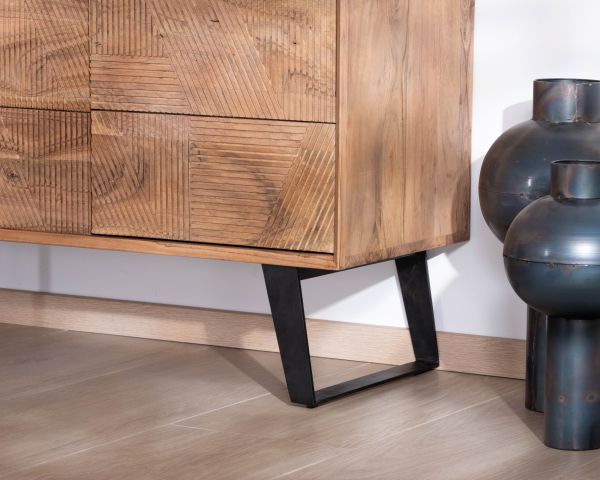 Aparador de 4 puertas de acacia «Uky», diseño contemporáneo con un toque retro