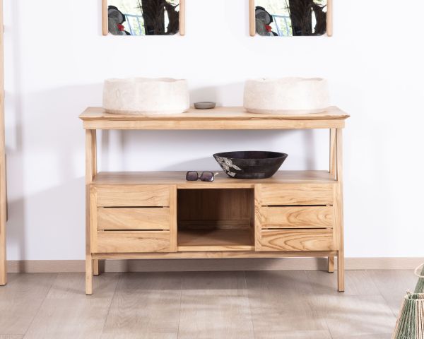 Mueble bajo lavabo de estilo japandi de 120 cm en teca «Beau Matin» 