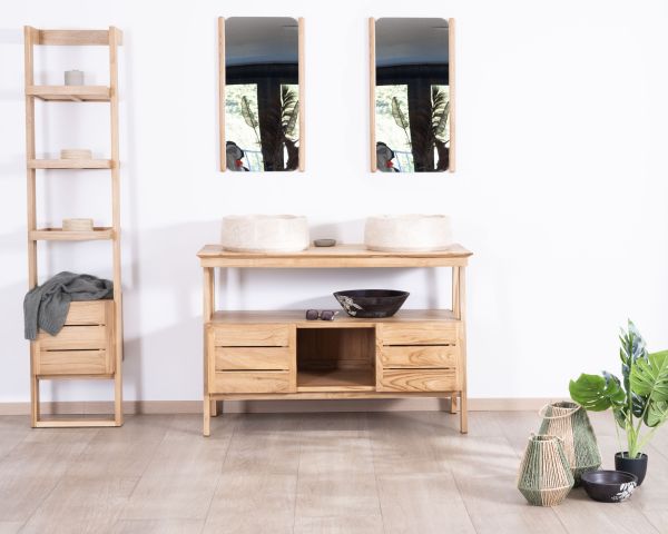 Mueble bajo lavabo de estilo japandi de 120 cm en teca «Beau Matin» 