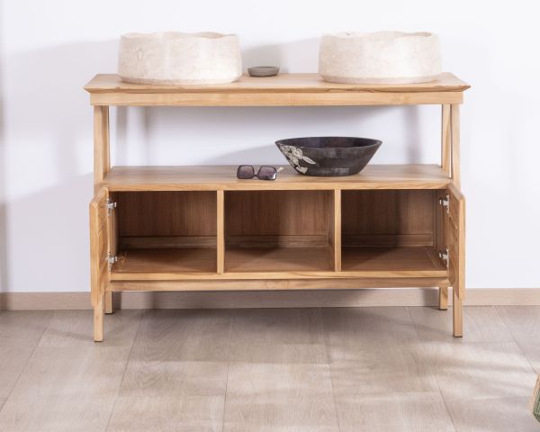 Mueble bajo lavabo de estilo japandi de 120 cm en teca «Beau Matin» 