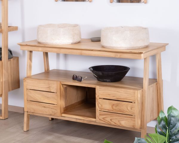Mueble bajo lavabo de estilo japandi de 120 cm en teca «Beau Matin» 