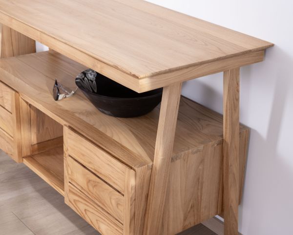 Mueble bajo lavabo de estilo japandi de 120 cm en teca «Beau Matin» 