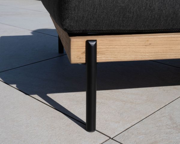 Tumbona acolchada, elegante y contemporánea, de teca, aluminio y tejido gris oscuro «Hélios»