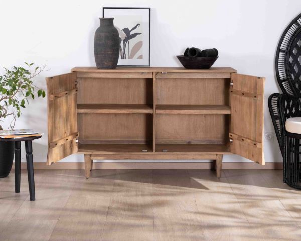 Aparador contemporáneo de madera maciza de mango, de 2 puertas con tiradores integrados en forma de arco de círculo «Cabure»
