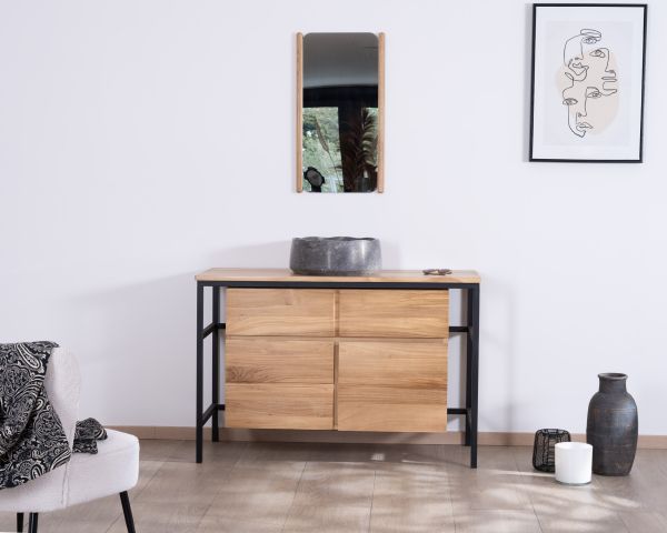 Mueble de baño contemporáneo de teca de 120 cm «Wavy» con base de diseño de metal