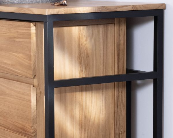 Mueble de baño contemporáneo de teca de 120 cm «Wavy» con base de diseño de metal