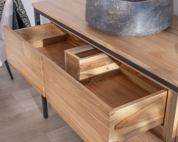Mueble de baño contemporáneo de teca de 120 cm «Wavy» con base de diseño de metal
