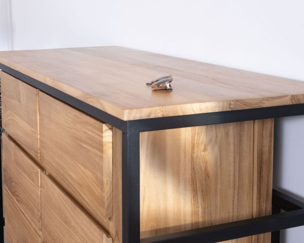 Mueble de baño contemporáneo de teca de 120 cm «Wavy» con base de diseño de metal