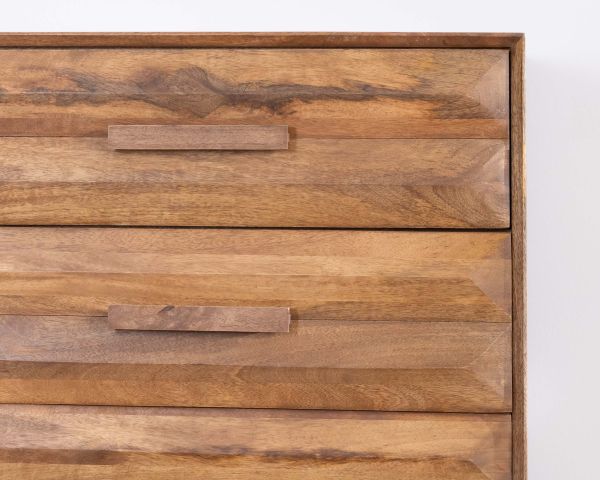 Cómoda de madera de mango con patas de metal de estilo retro «Presto», con 6 cajones de media anchura