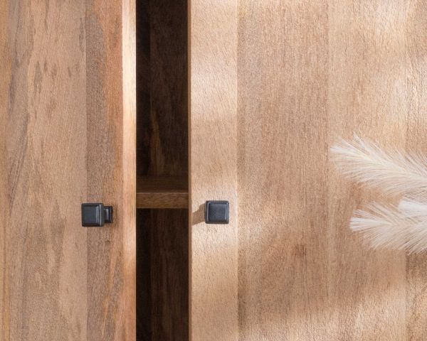 Gran aparador de madera de mango natural con puertas acristaladas «Maestro», 200 cm