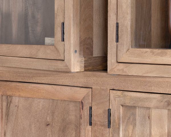 Gran aparador de madera de mango natural con puertas acristaladas «Maestro», 200 cm