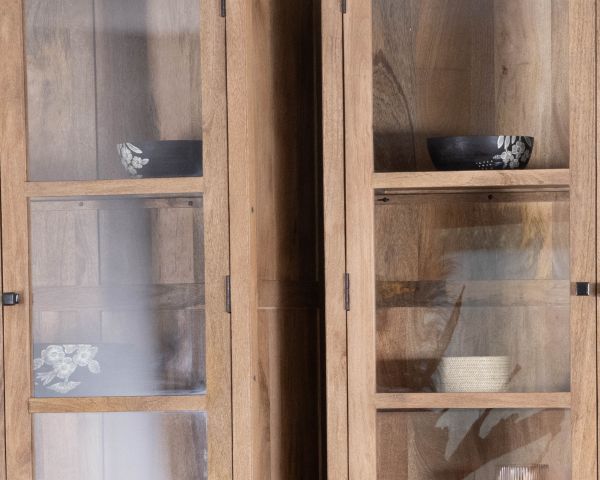 Gran aparador de madera de mango natural con puertas acristaladas «Maestro», 200 cm