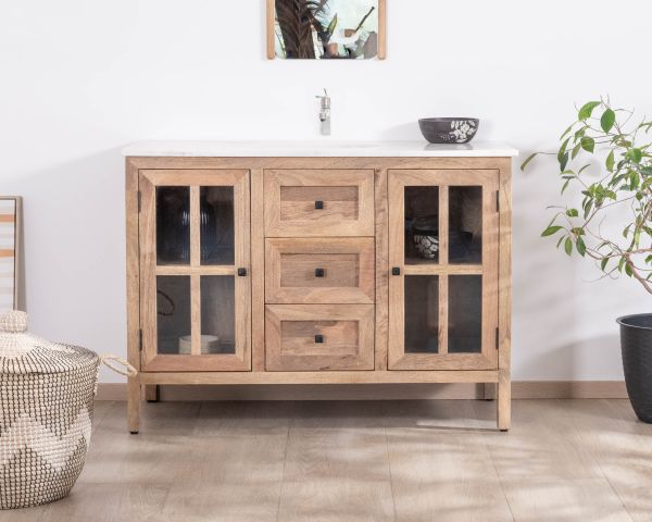 Mueble de baño con lavabo simple de 120 cm «Maestro», de madera de mango