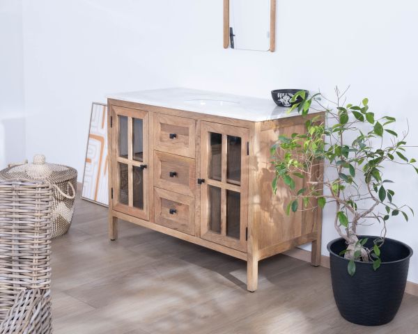 Mueble de baño con lavabo simple de 120 cm «Maestro», de madera de mango