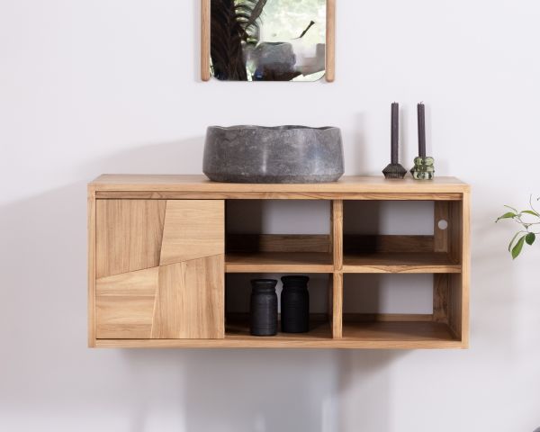 Mueble bajo lavabo suspendido de teca con puertas correderas «Tao», 105 cm