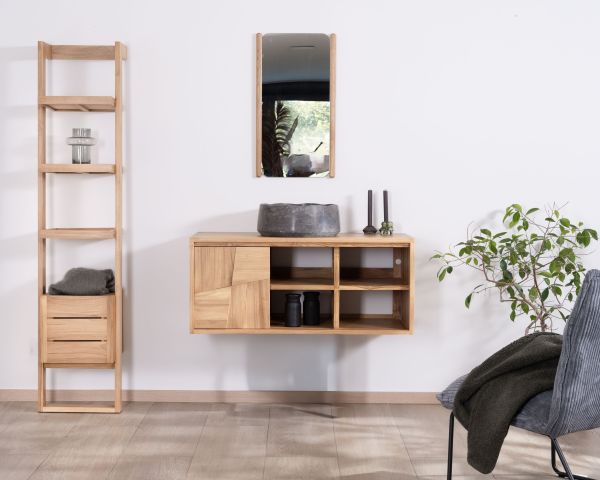Mueble bajo lavabo suspendido de teca con puertas correderas «Tao», 105 cm