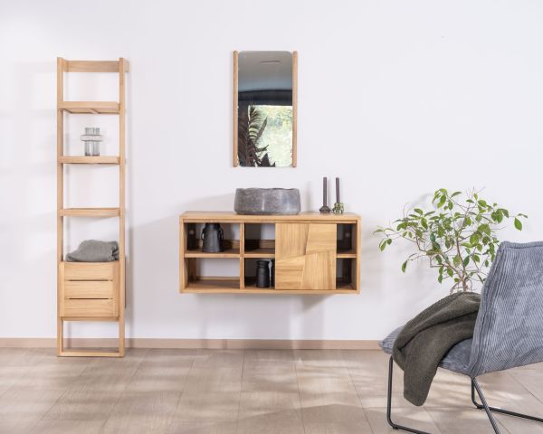 Mueble bajo lavabo suspendido de teca con puertas correderas «Tao», 105 cm