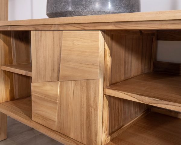 Mueble bajo lavabo suspendido de teca con puertas correderas «Tao», 105 cm