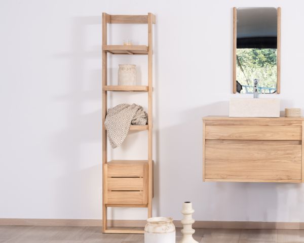 Mueble suspendido para lavabo de 80 cm con 1 cajón «Bowdy» de teca maciza