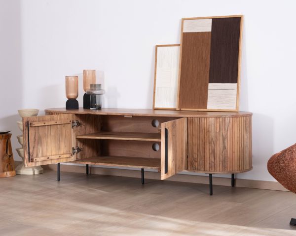 Mueble para la tele de estilo retro en madera de acacia «Bopee», 175 cm