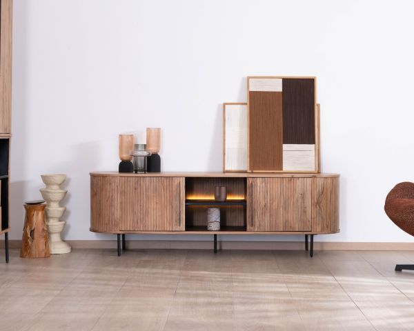 Mueble para la tele de diseño retro de 175 cm «Bopee» con iluminación LED