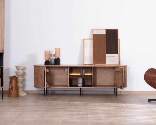 Mueble para la tele de diseño retro de 175 cm «Bopee» con iluminación LED
