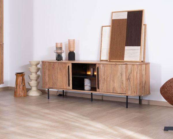 Mueble para la tele de diseño retro de 175 cm «Bopee» con iluminación LED