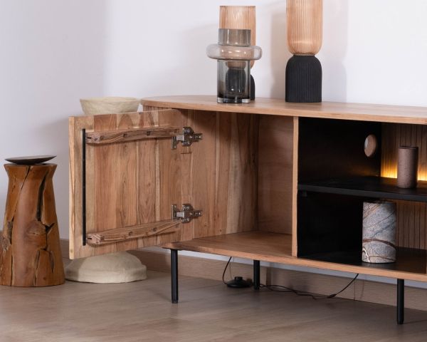 Mueble para la tele de diseño retro de 175 cm «Bopee» con iluminación LED