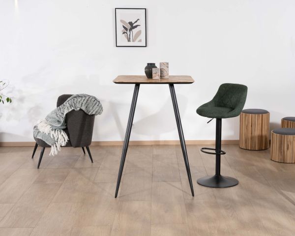 Mesa de bar cuadrada de 75 cm de teca reciclada con patas negras tipo «lápiz» «Foster»