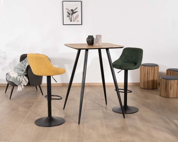 Mesa de bar cuadrada de 75 cm de teca reciclada con patas negras tipo «lápiz» «Foster»
