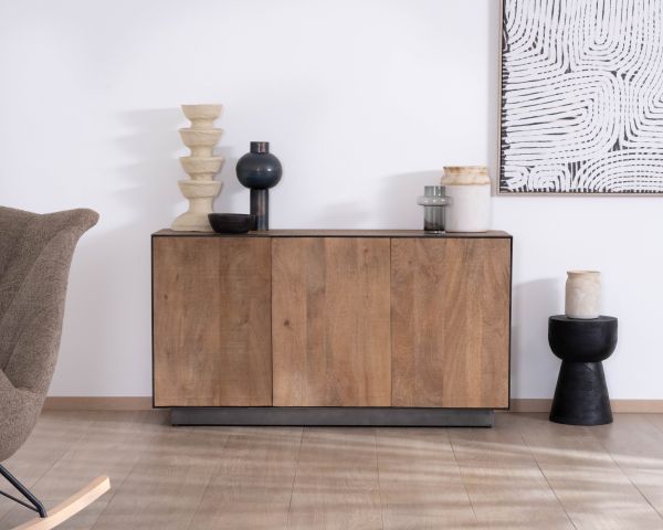Aparador de 3 puertas de madera de mango, de estilo minimalista, «Santo», 150 cm
