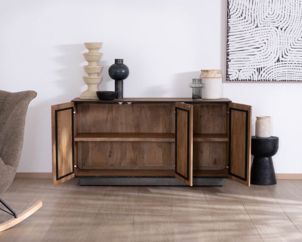 Aparador de 3 puertas de madera de mango, de estilo minimalista, «Santo», 150 cm