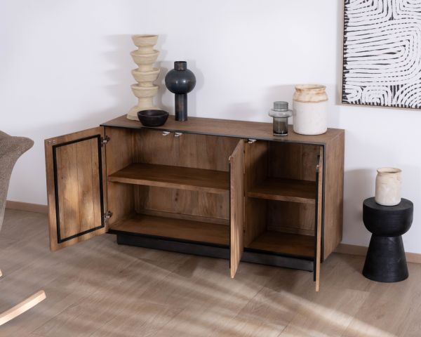 Aparador de 3 puertas de madera de mango, de estilo minimalista, «Santo», 150 cm