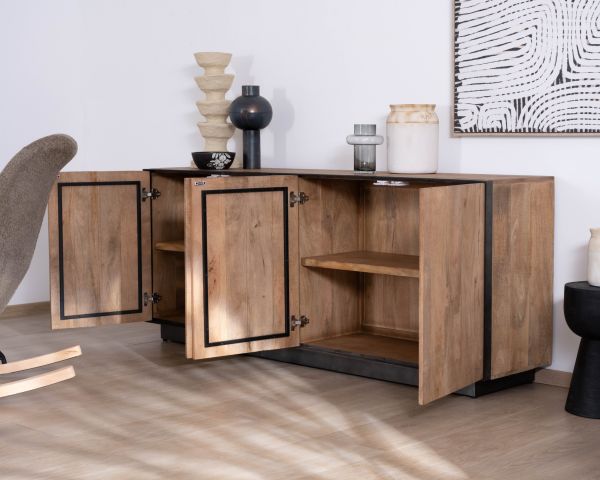 Aparador de líneas sencillas en madera maciza de mango «Santo», de 4 puertas 