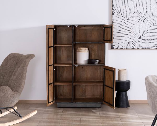Cajonera de madera maciza de mango con 2 puertas «Santo», de estilo minimalista