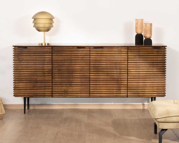 Aparador retro de 4 puertas de teca y mango macizo, 183 cm, «Sheffield»