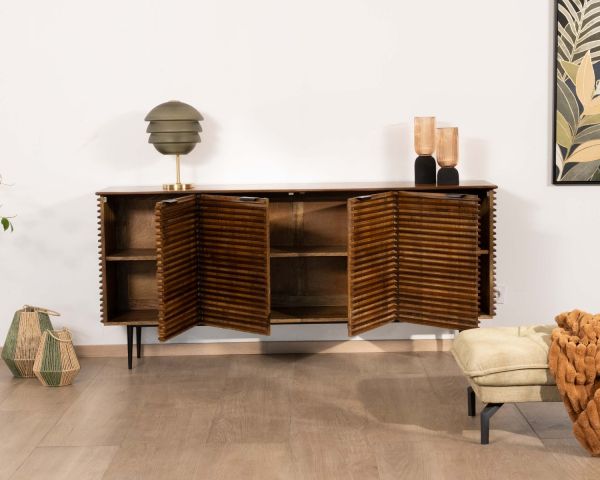Aparador retro de 4 puertas de teca y mango macizo, 183 cm, «Sheffield»