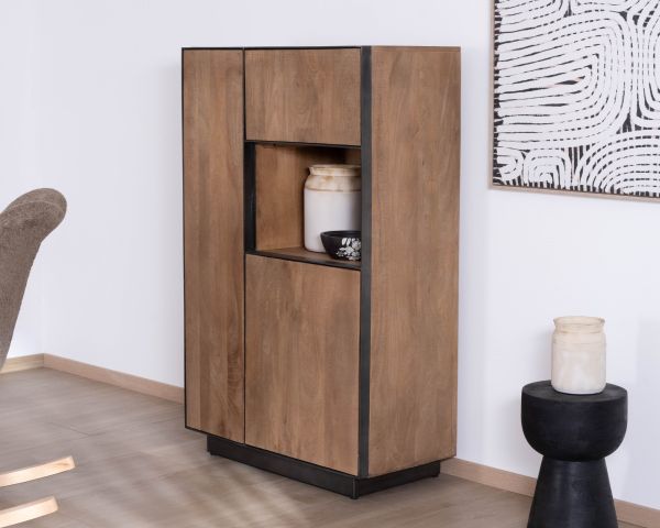 Cajonera de madera maciza de mango con 2 puertas «Santo», de estilo minimalista