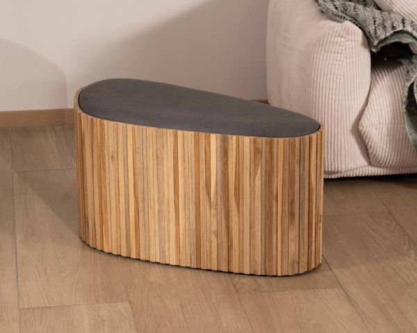Pequeño banco de madera de teca reciclada y tela gris «Foster»