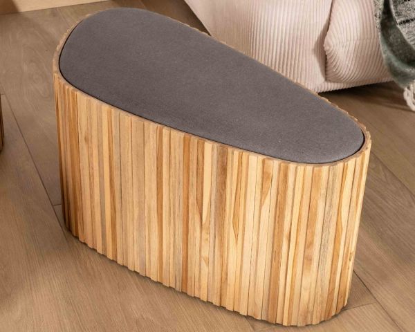 Pequeño banco de madera de teca reciclada y tela gris «Foster»